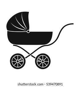 Pram icon in black style isolated on white background. Baby born symbol stock vector illustration.