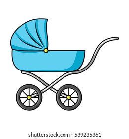 Pram icon in cartoon style isolated on white background. Baby born symbol stock vector illustration.