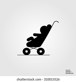 Pram icon. Child in a pram.  silhouette pram