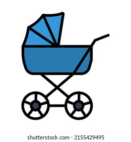 Pram Icon. Editable Bold Outline With Color Fill Design. Vector Illustration.