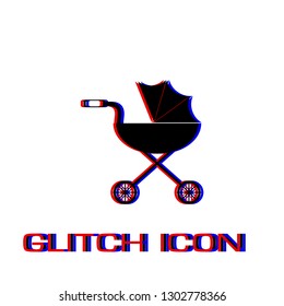 Pram icon flat. Simple pictogram - Glitch effect. Vector illustration symbol