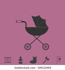 Pram icon flat. Simple vector grey pictogram and bonus symbol