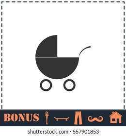 Pram icon flat. Simple vector symbol and bonus icon