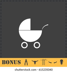 Pram icon flat. Simple vector symbol and bonus icon