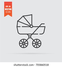 Pram icon in flat style isolated on grey background. For your design, logo. Vector illustration.