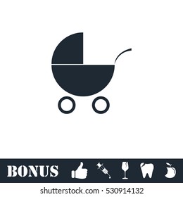 Pram icon flat. Vector illustration symbol and bonus pictogram