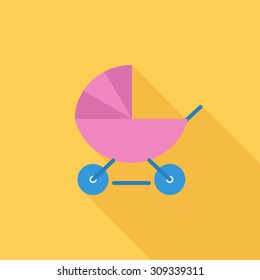 Pram icon. Flat vector related icon with long shadow for web and mobile applications. It can be used as - logo, pictogram, icon, infographic element. Vector Illustration.
