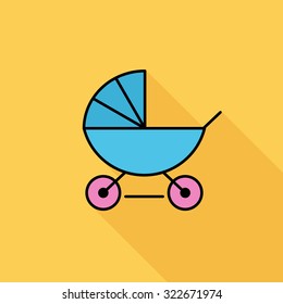 Pram icon. Flat vector related icon with long shadow for web and mobile applications. It can be used as - logo, pictogram, icon, infographic element. Vector Illustration.
