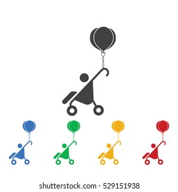 Pram icon on the white background. Family set of icons