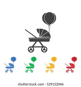 Pram icon on the white background. Family set of icons
