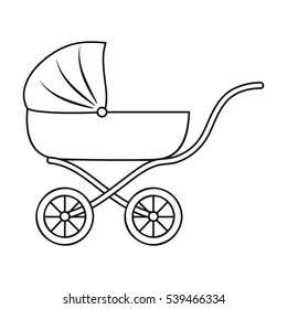 Pram icon in outline style isolated on white background. Baby born symbol stock vector illustration.