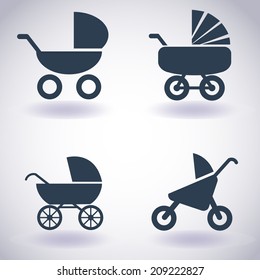 Pram icon set (kit). Vector EPS10   (buggy, pram, perambulator, waggon, wagon, go-cart)