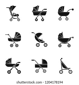 Pram icon set. Simple set of 9 pram vector icons for web design on white background