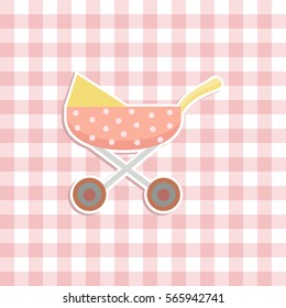 Pram icon sticker. Flat design.