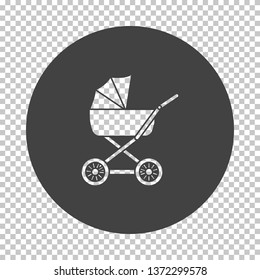 Pram icon. Subtract stencil design on tranparency grid. Vector illustration.