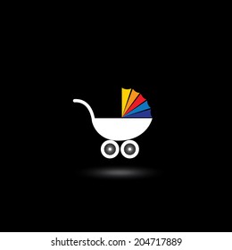 pram for infants and kids vector icon with colorful top on black background