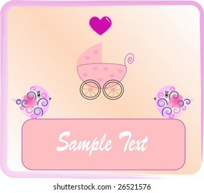 Pram for newborn girl. Vectors illustration