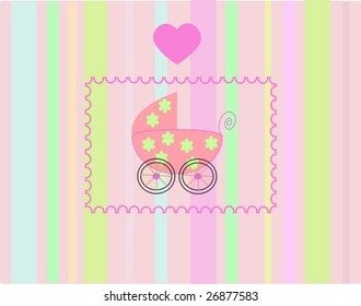 Pram for newborn girl. Vectors illustration