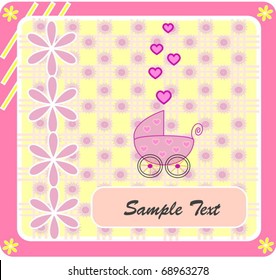 Pram for newborn girl. Vectors illustration