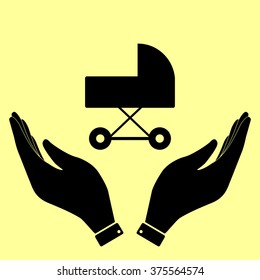 Pram sign. Flat style icon vector illustration.