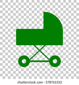 Pram sign illustration. Dark green icon on transparent background.