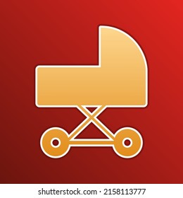 Pram sign illustration. Golden gradient Icon with contours on redish Background. Illustration.