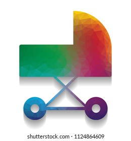 Pram sign illustration. Vector. Colorful icon with bright texture of mosaic with soft shadow on white background. Isolated.