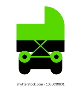 Pram sign illustration. Vector. Green 3d icon with black side on white background. Isolated.
