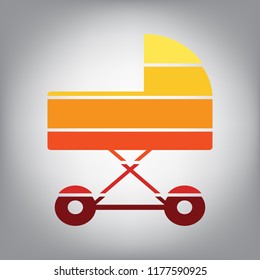 Pram sign illustration. Vector. Horizontally sliced icon with colors from sunny gradient in gray background.