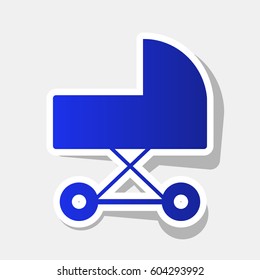 Pram sign illustration. Vector. New year bluish icon with outside stroke and gray shadow on light gray background.