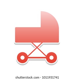 Pram sign illustration. Vector. Reddish icon with white and gray shadow on white background. Isolated.