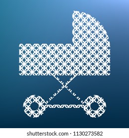 Pram sign illustration. Vector. White textured icon at lapis lazuli gradient background.