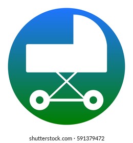 Pram sign illustration. Vector. White icon in bluish circle on white background. Isolated.