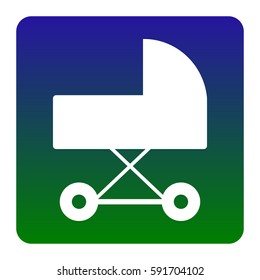 Pram sign illustration. Vector. White icon at green-blue gradient square with rounded corners on white background. Isolated.