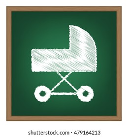 Pram sign illustration. White chalk effect on green school board.