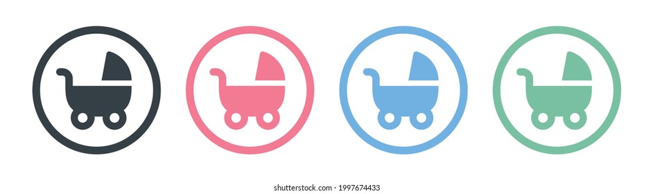 Pram, stroller, baby carriage, cradle, pushchair or buggy icons set. Vector illustration