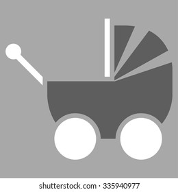 Pram vector icon. Style is bicolor flat symbol, dark gray and white colors, rounded angles, silver background.
