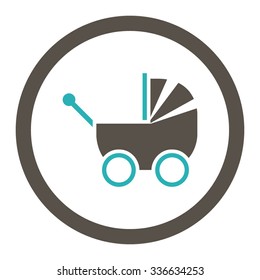 Pram vector icon. Style is bicolor flat rounded symbol, grey and cyan colors, rounded angles, white background.