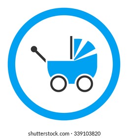 Pram vector icon. Style is bicolor flat rounded symbol, blue and gray colors, rounded angles, white background.