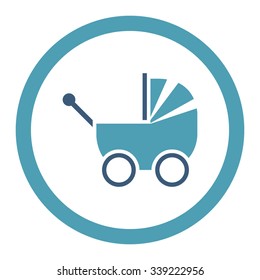 Pram vector icon. Style is bicolor flat rounded symbol, cyan and blue colors, rounded angles, white background.