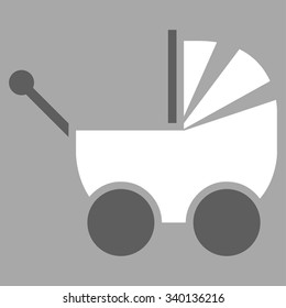 Pram vector icon. Style is bicolor flat symbol, dark gray and white colors, rounded angles, silver background.