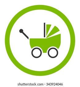 Pram vector icon. Style is bicolor flat rounded symbol, eco green and gray colors, rounded angles, white background.