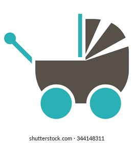 Pram vector icon. Style is bicolor flat symbol, grey and cyan colors, rounded angles, white background.