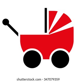 Pram vector icon. Style is bicolor flat symbol, intensive red and black colors, rounded angles, white background.