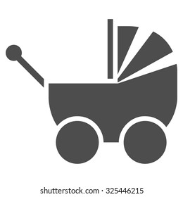 Pram vector icon. Style is flat symbol, gray color, rounded angles, white background.