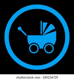 Pram vector icon. Style is flat rounded symbol, blue color, rounded angles, black background.