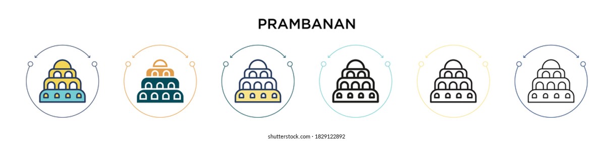 Prambanan icon in filled, thin line, outline and stroke style. Vector illustration of two colored and black prambanan vector icons designs can be used for mobile, ui, web