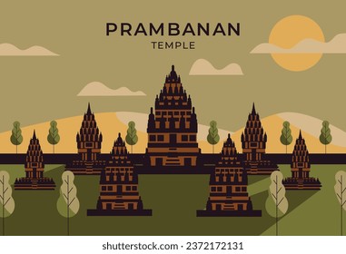 Prambanan-Tempelhintergrund, flache Illustration