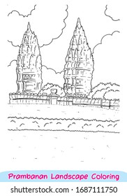 prambanan temple - landscape picture - coloring scenery for children