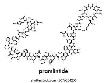 Pramlintide diabetes drug molecule. Analog of amylin or islet amyloid polypeptide (IAPP). Skeletal formula.